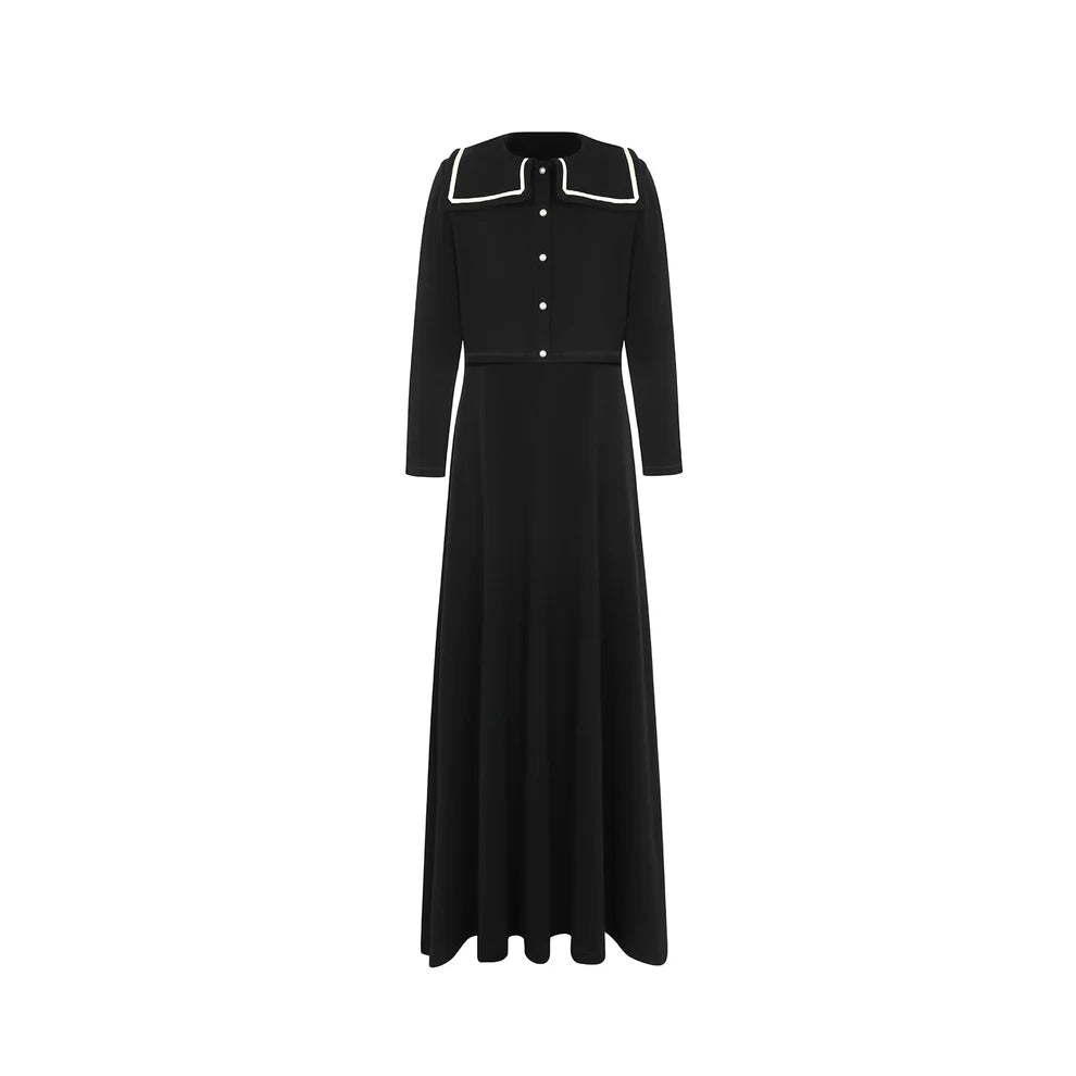 Embroidered Collar Teen Maxi Set - Black