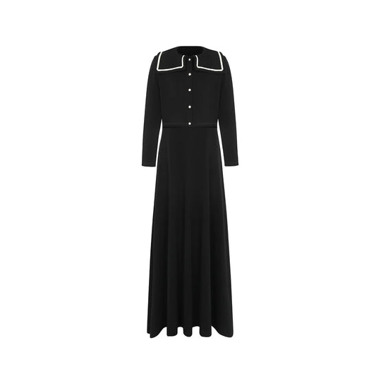 Embroidered Collar Teen Maxi Set - Black
