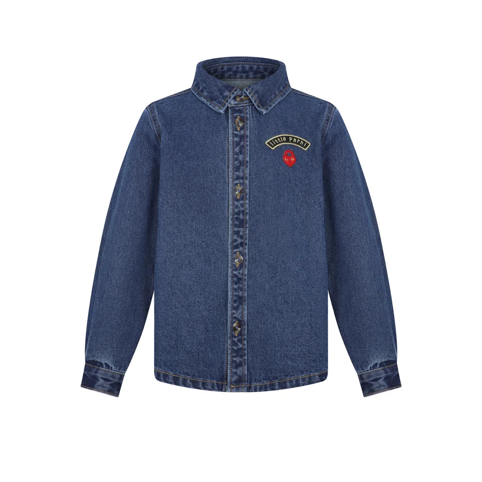 Blue Denim Embroidered Patch Denim Shirt