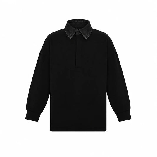 Boys Denim Collar Polo - Black