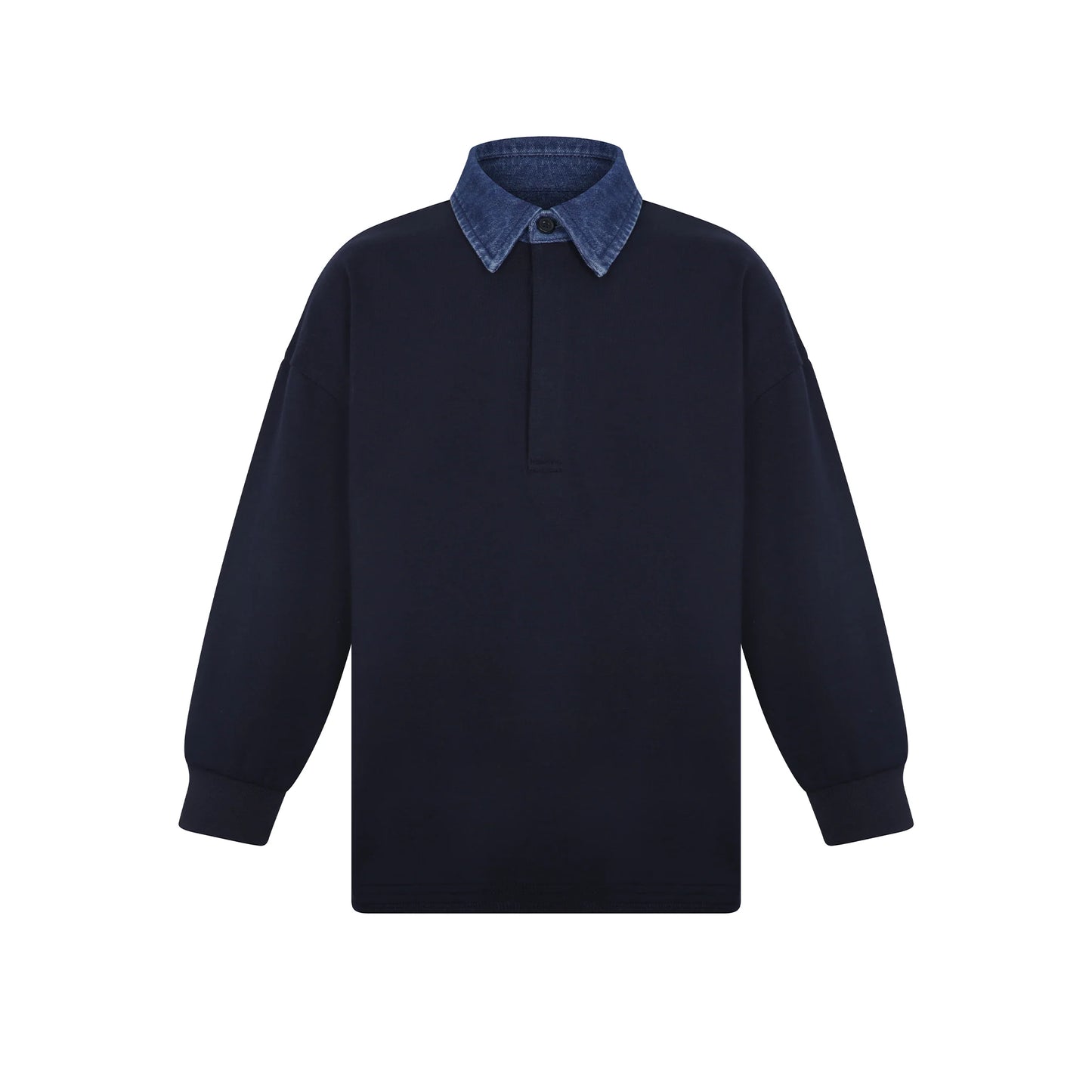 Boys Denim Collar Polo - Navy Blue