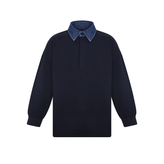 Boys Denim Collar Polo - Navy Blue