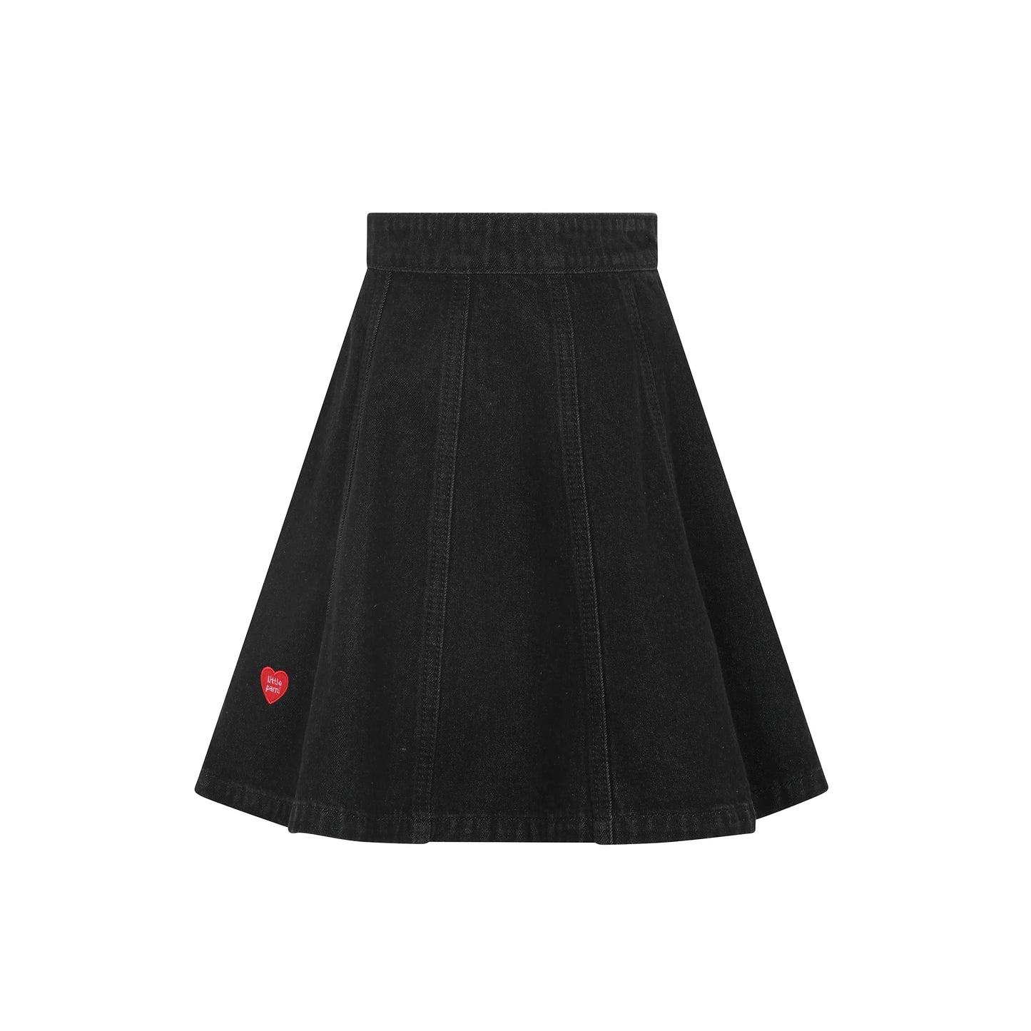 Heart Detail Denim Skirt - Black Denim