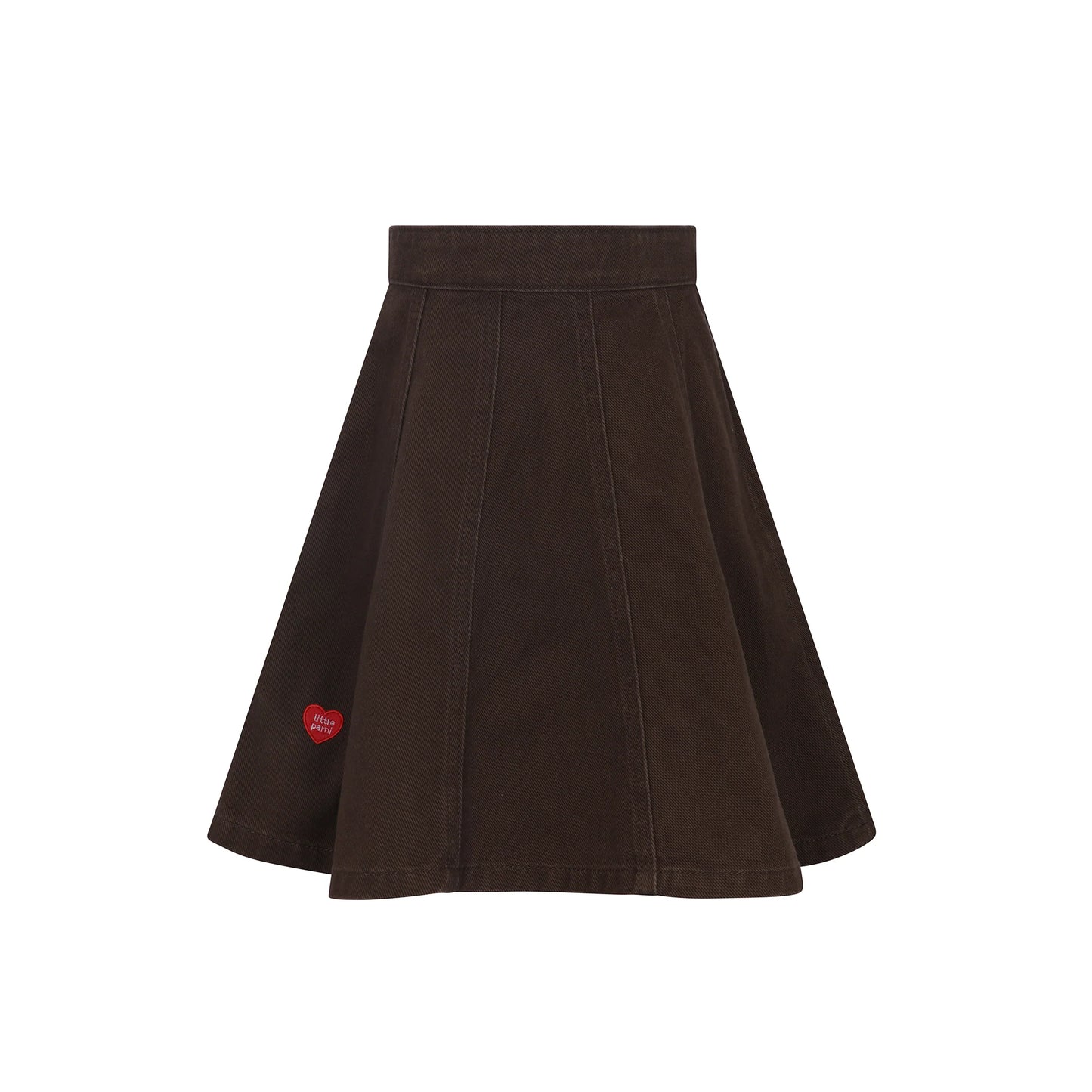 Heart Detail Denim Skirt - Brown Denim