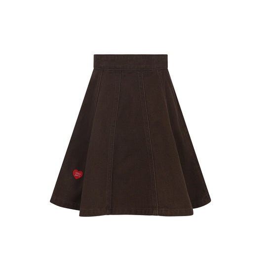Heart Detail Denim Skirt - Brown Denim