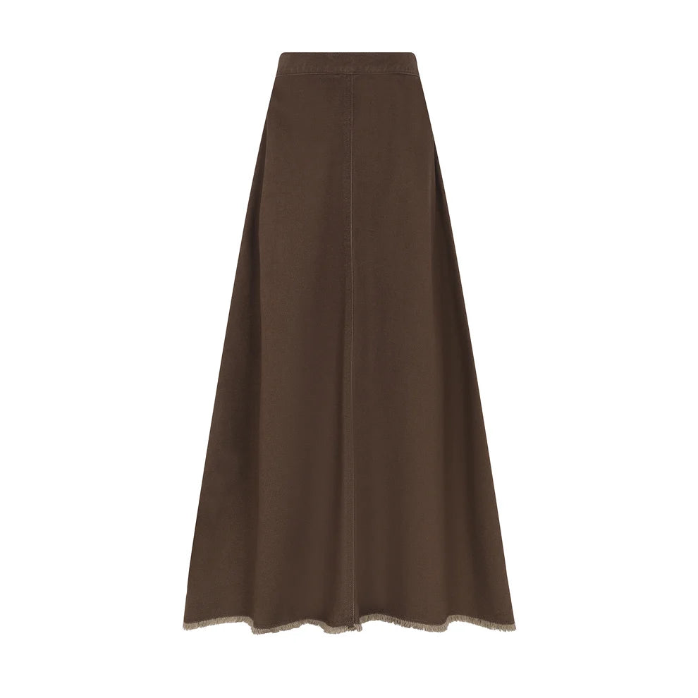 Frayed Hem Denim Skirt- Teen - Brown Denim