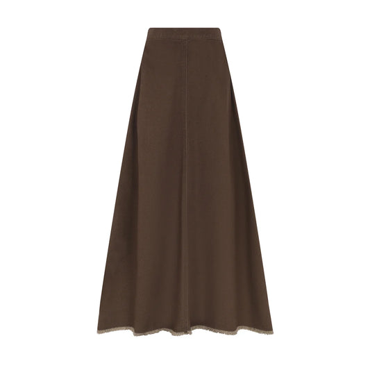Frayed Hem Denim Skirt- Teen - Brown Denim