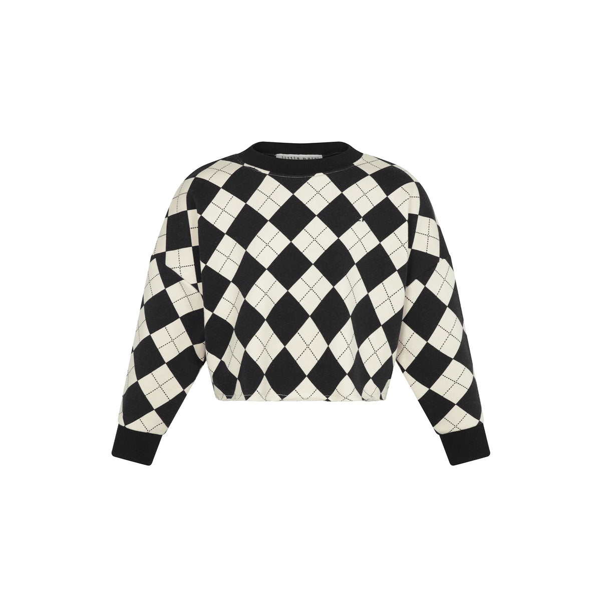 Casual Cropped Argyle Sweatshirt - Black