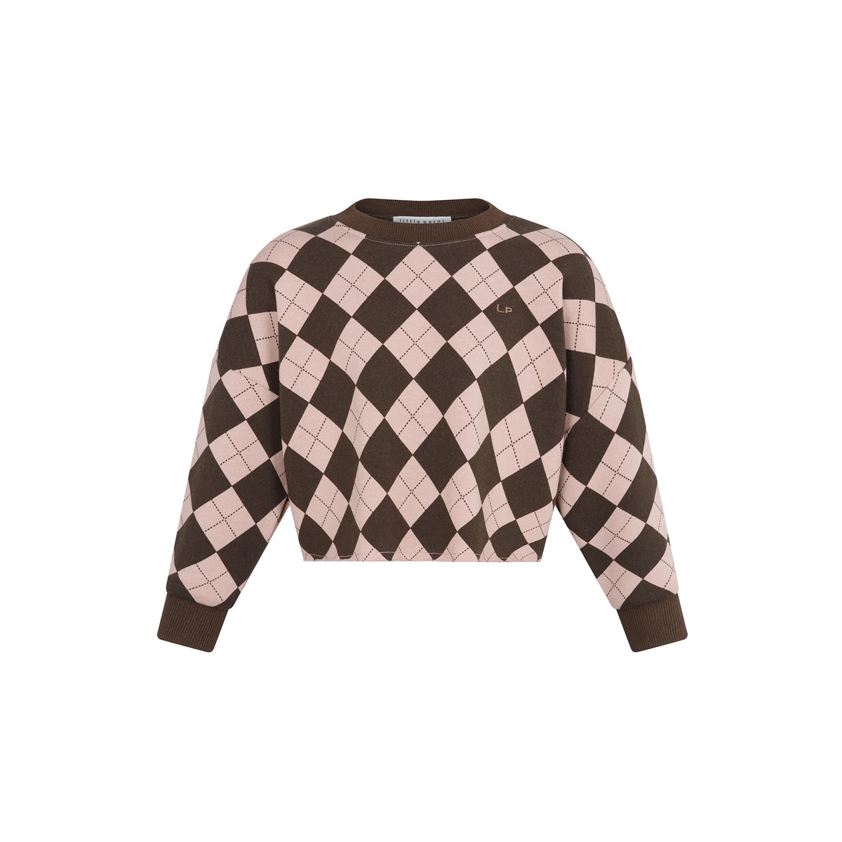 Casual Cropped Argyle Sweatshirt - Brown