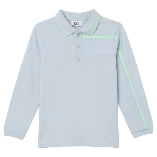 Blue Combo Fabric Long Sleeve Polo