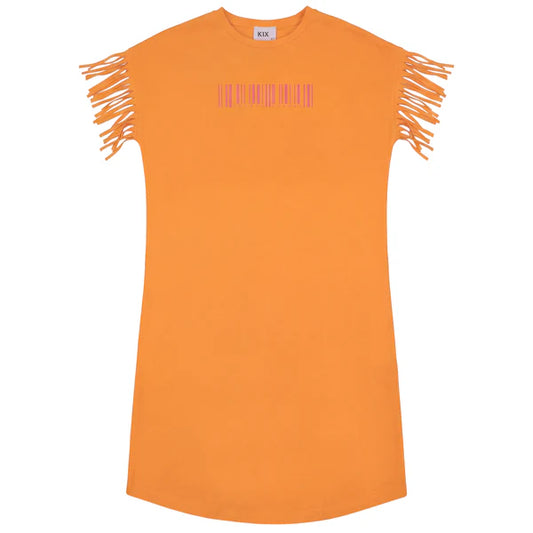 Barcode Print Dress- Orange
