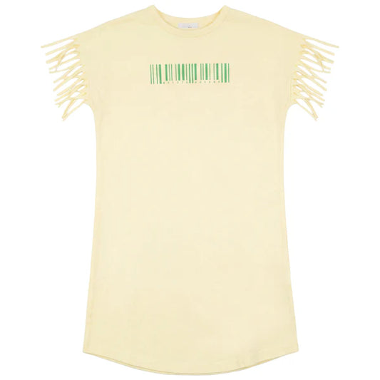 Barcode Print Dress- Yellow