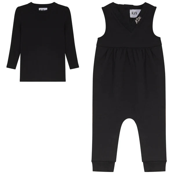 V Neck High Waist Romper With T-Shirt - Black