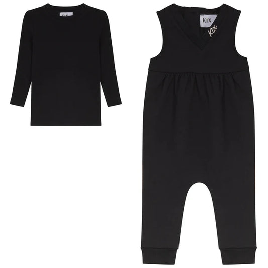 V Neck High Waist Romper With T-Shirt - Black