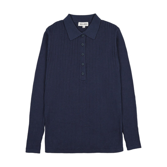 Ribbed knit sweater polo Midnight blue
