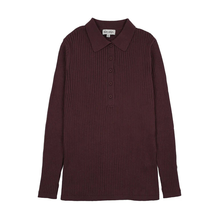 Ribbed knit sweater polo Plum