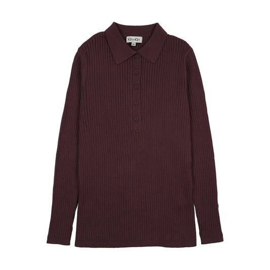Ribbed knit sweater polo Plum