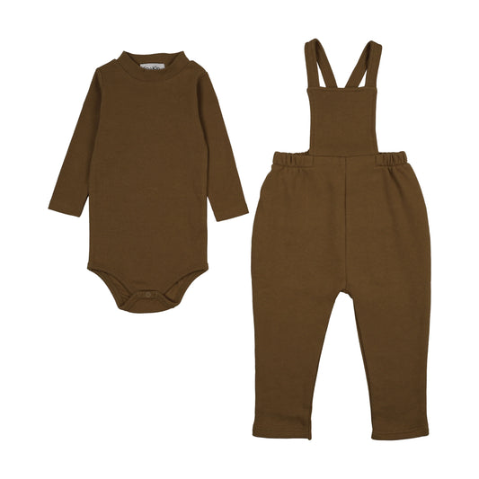 Back pocket overall with mockneck onesie  Green bronze