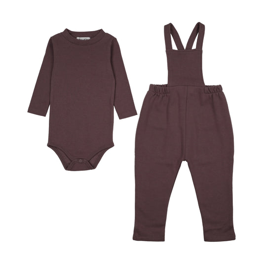 Back pocket overall with mockneck onesie Plum