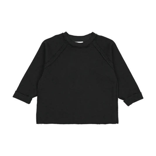 Raglan Sleeve Raw Edge Sweatshirt- Black