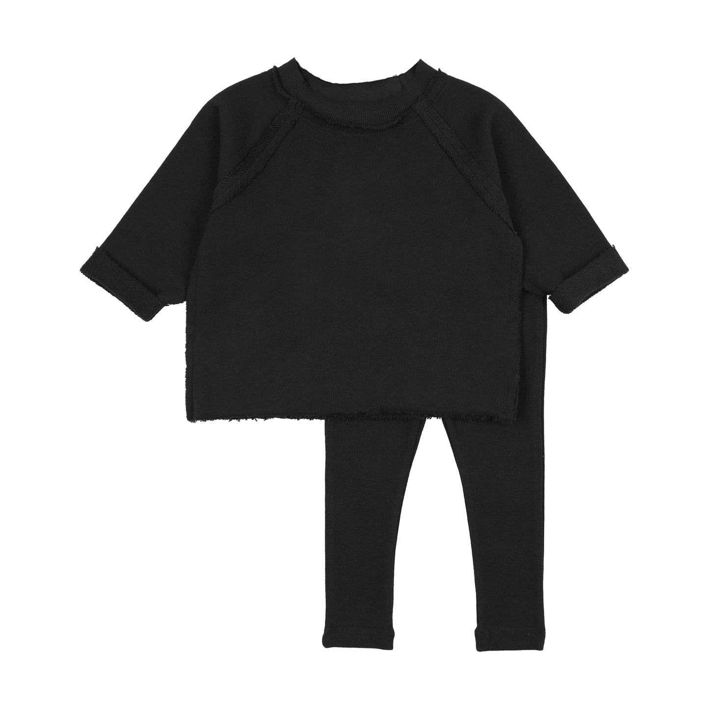 Raglan Sleeve Raw Edge Sweatshirt + Legging Set Black
