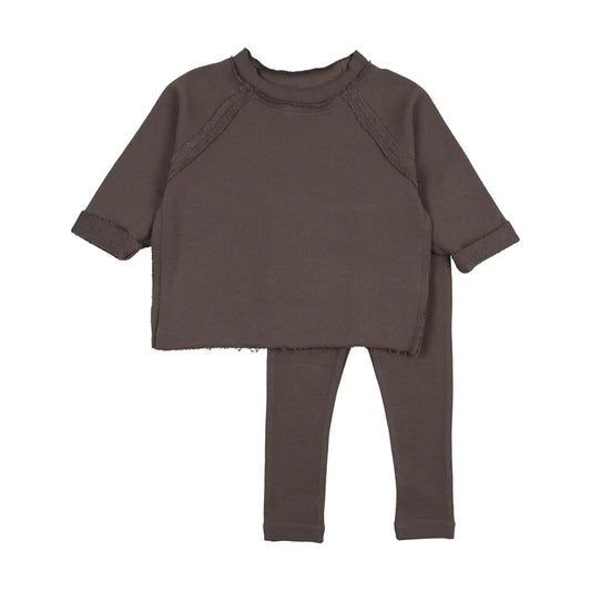 Raglan Sleeve Raw Edge Sweatshirt + Legging Set- Chestnut