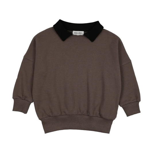 Contrast Collar Sweatshirt- Chestnut