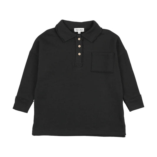 Raw Edge Pocket Sweatshirt- Black