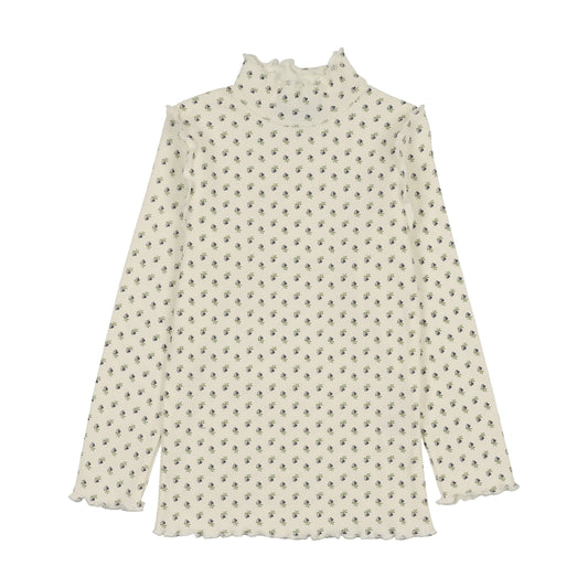 Scalloped Edge Mockneck Tulip Print- Plum