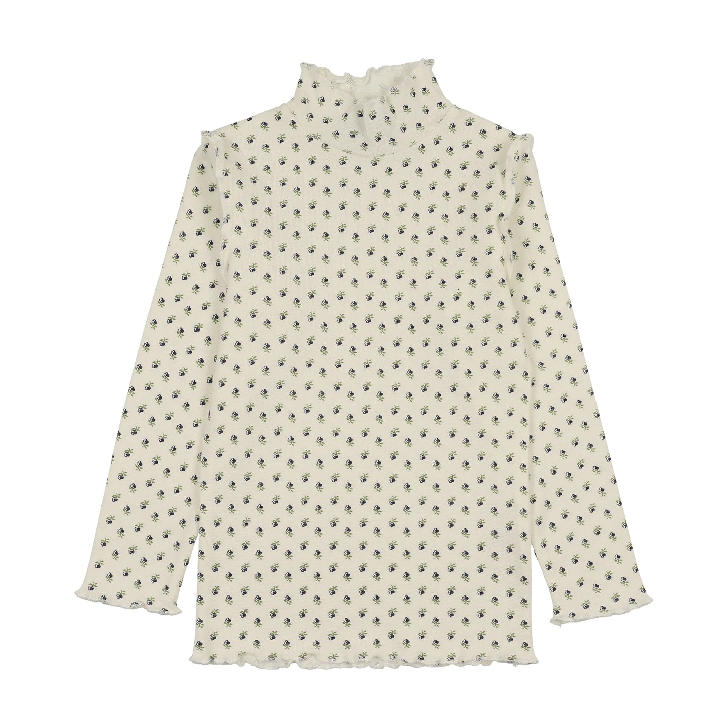 Scalloped Edge Mockneck Tulip Print- Blue