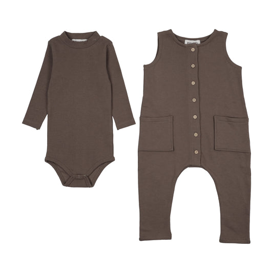 Baby Jumpsuit+ Onesie Set- Chestnut