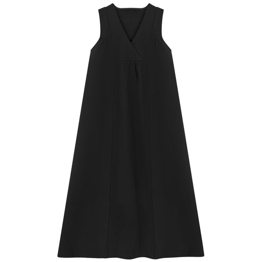 V DETAIL MAXI DRESS  BLACK