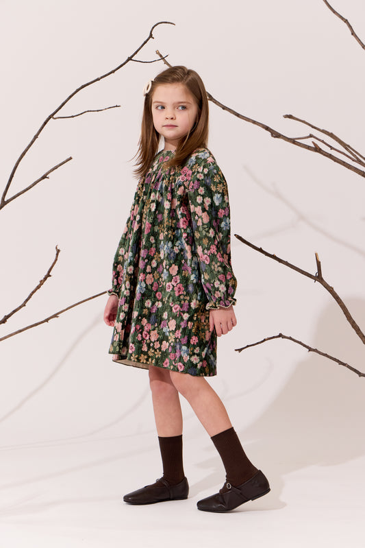 Green Krinkle Velvet Dress