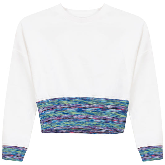 Striped Ribbed Sweatshirt- White