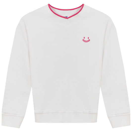 Embroidered Emblem Sweatshirt- White