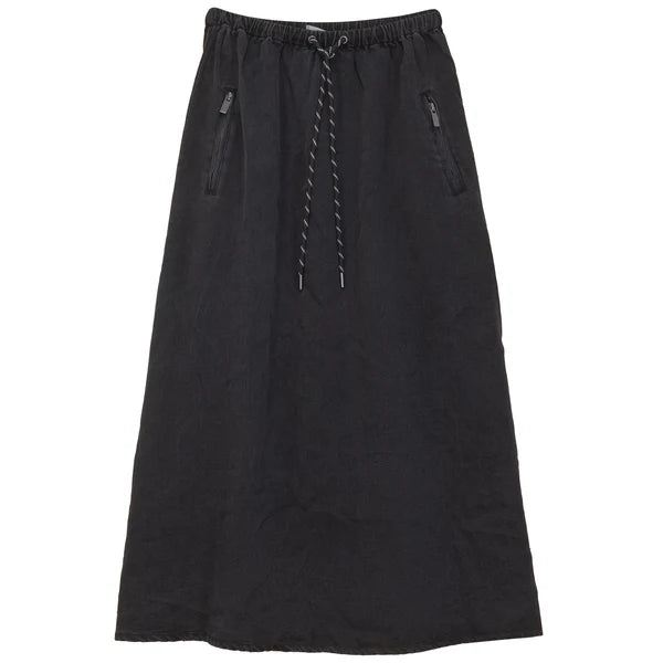 Zipper Pocket Full Skirt- Black Denim