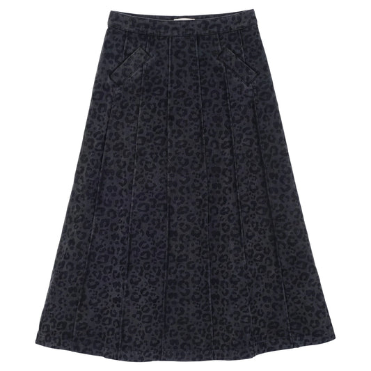 Denim Leopard Skirt - Black Denim
