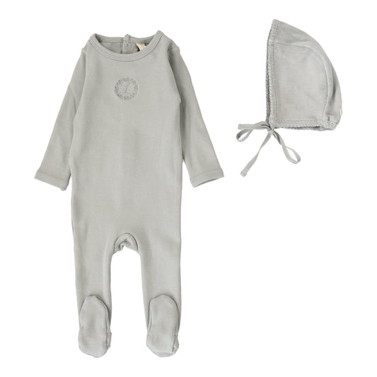 Velour Footie Set Dusty Blue
