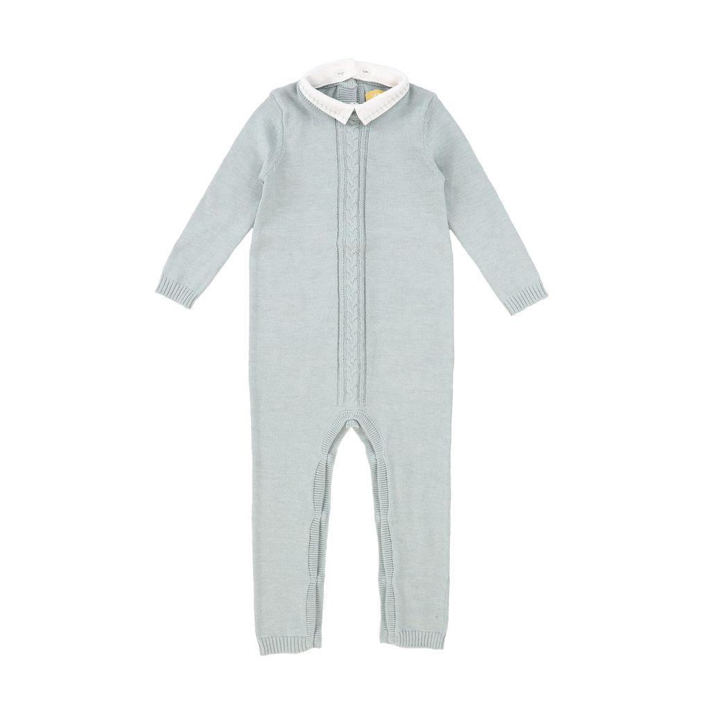 Green Knit Cable Stripe Collar Romper