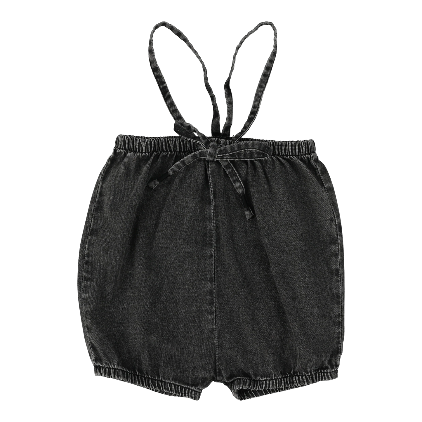 Denim Suspender Shorts- Black Wash