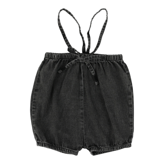 Denim Suspender Shorts- Black Wash