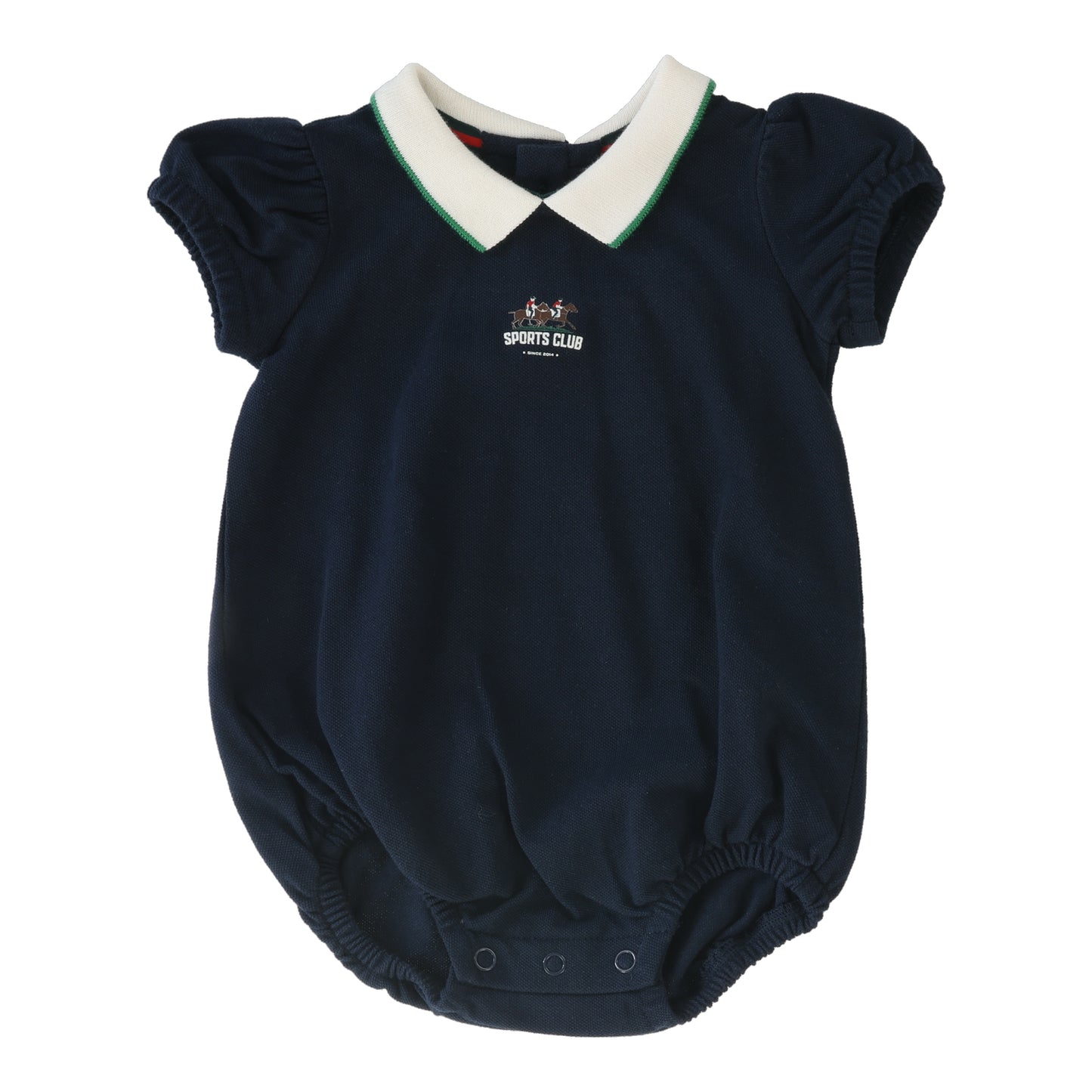 Puff Sleeve Polo Romper- Navy