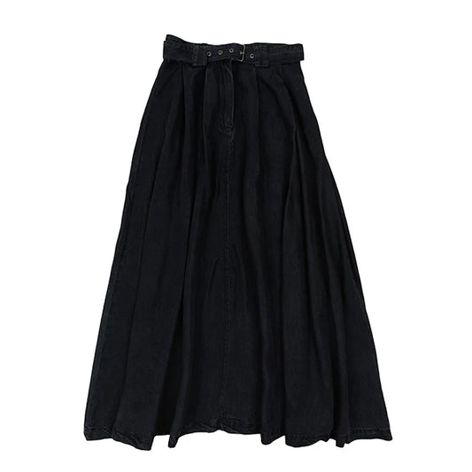 Black Denim Eve Belt Skirt