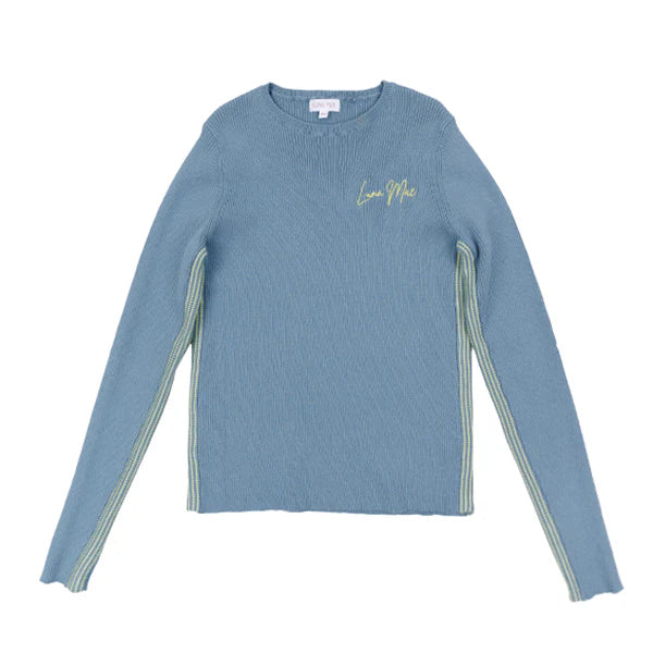 Pale Blue Jean Ribbed Knit Top