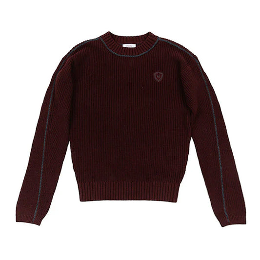Wine Crewneck Piped Sweater