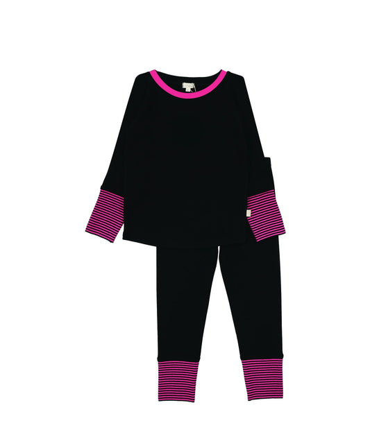 Striped Cuff Lounge Set Black/Hot Pink