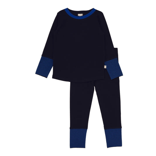 Striped Cuff Lounge Set Black/Royal Blue