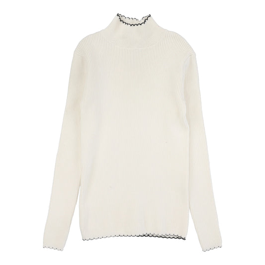 Scalloped knit Mockneck Cream