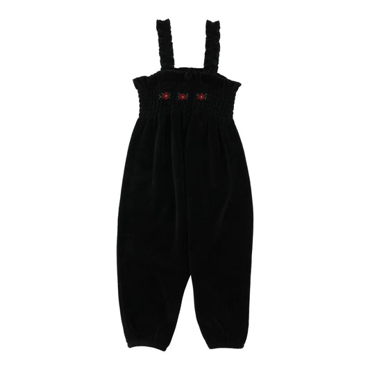 Velour Smocked Romper - Black