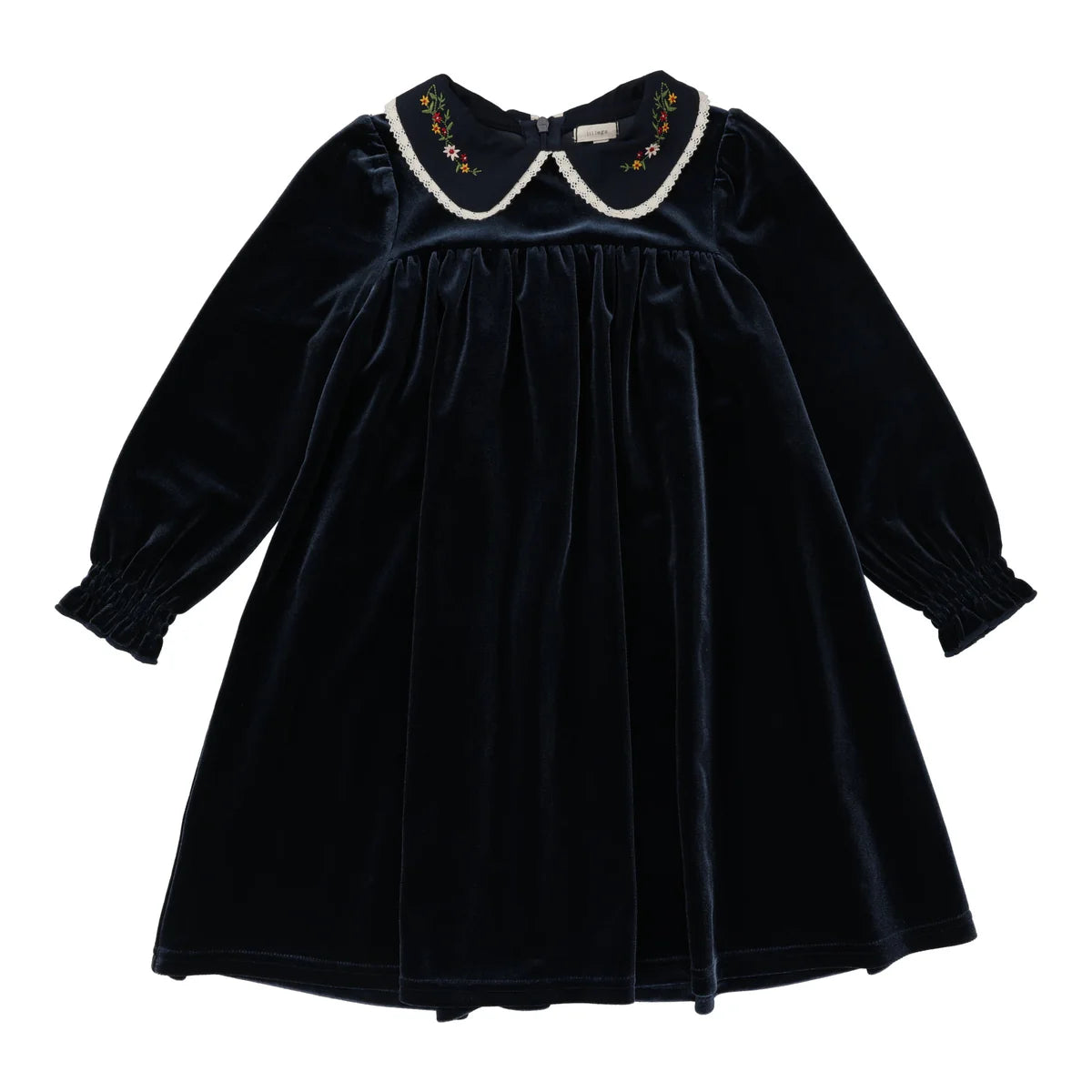 Velour Collar Dress - Navy